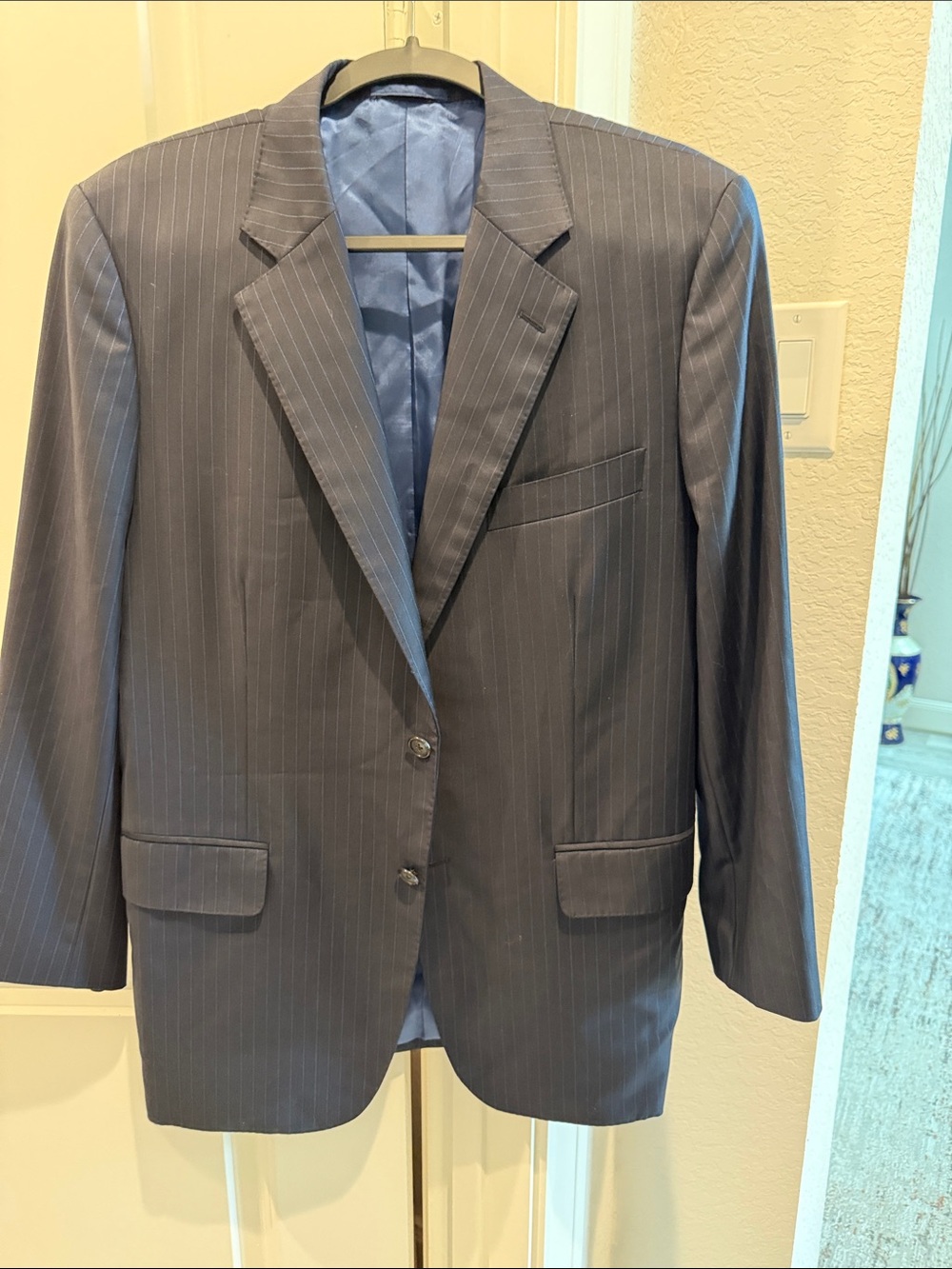 Men's Pinstripe Gray Two-Button Blazer
